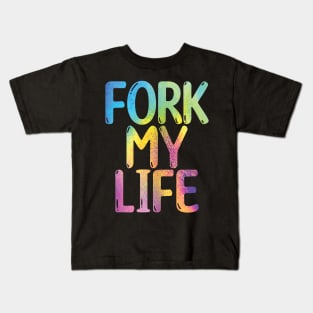 Fork My Life Leather Rainbow Punny Statement Graphic Kids T-Shirt